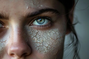 Poster - Close up of a woman's face with white paint, suitable for beauty or Halloween concepts