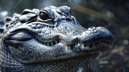 Poster - Close up of an alligator's head in the water. Suitable for wildlife and nature themes