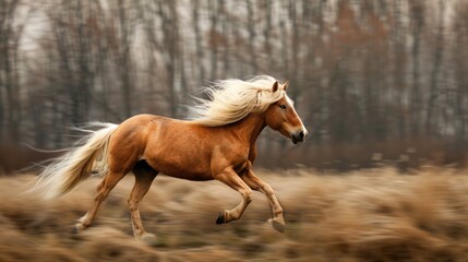 Poster - A majestic horse running freely in a beautiful field. Perfect for nature and animal themed designs