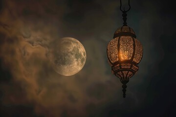 Poster - moon shining behind lantern, perfect for night scenes