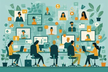 Multi person video conference, illustration