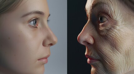 Poster - Close up of a woman's face showing wrinkles. Suitable for beauty and skincare concepts