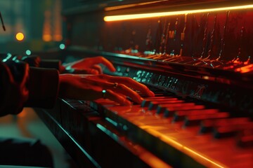 Poster - Close-up of a person playing a piano, suitable for music themes