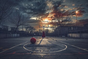 Wall Mural - A basketball ball on a basketball court. Suitable for sports-related projects