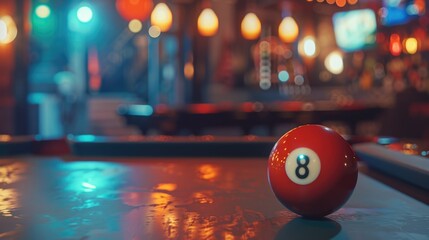 Poster - A single pool ball on a green felt pool table. Suitable for sports and leisure concepts