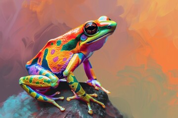 A vibrant frog perched on a rock, suitable for nature themes