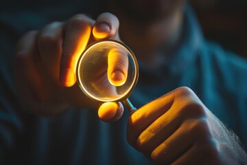 Aufkleber - Close up of a person holding a magnifying glass. Suitable for educational or detective-themed projects