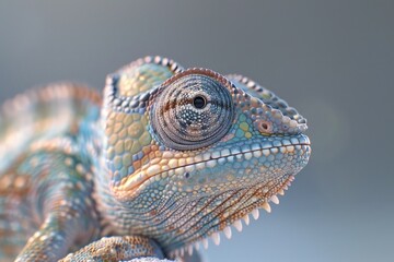 Poster - Detailed close up of a chameleon lizard's head, perfect for nature and animal themes