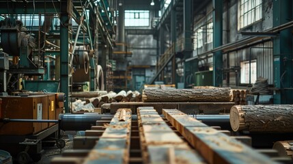 Poster - A warehouse full of stacked wooden logs. Ideal for construction or forestry projects