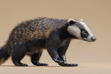 Wall Mural - A brown and black animal standing on a brown surface. Suitable for nature and wildlife themes