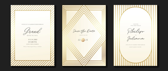 Wall Mural - luxury invitation card background vector. golden elegant geometric shape, gold lines gradient on lig