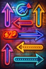 Poster - Colorful neon signs displayed on a brick wall, perfect for urban-themed designs