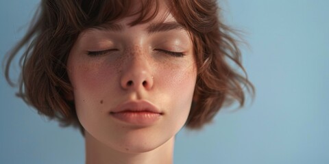 Poster - Close up of a woman with her eyes closed. Perfect for beauty or relaxation concepts