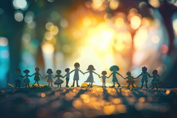Poster - Group of small figurines holding hands. Suitable for various concepts