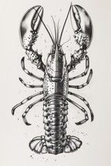 Poster - Detailed black and white sketch of a lobster, perfect for educational materials or seafood restaurant menus