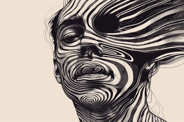 Poster - Black and white drawing of a woman's face, suitable for various design projects