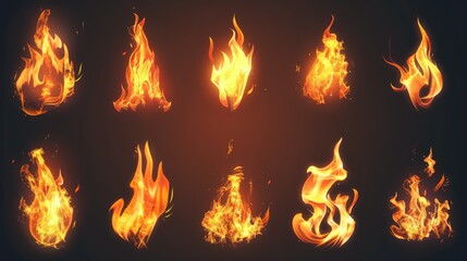 Poster - A collection of fire flames on a dark, dramatic background. Perfect for fiery designs