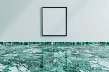 Wall Mural - Minimalist gallery space featuring a 3D empty frame on a striking Verde Saint Denis marble floor.