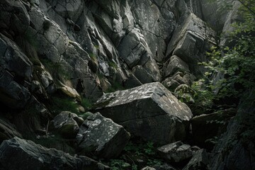 Poster - A large rock face with rocks in foreground. Suitable for outdoor and nature concepts