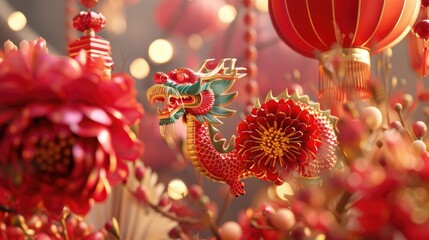 Aufkleber - Red and gold decorations hanging from a ceiling. Suitable for festive events