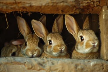 Poster - Cute rabbits sitting in a row, perfect for animal lovers