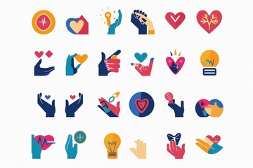 Poster - Various colored icons on a plain white background. Suitable for use in graphic design projects