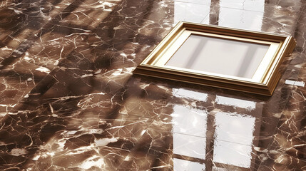 Wall Mural - Elegant gallery featuring a 3D empty frame on a polished Magnolia marble floor.