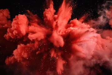 Poster - Vibrant red powder exploding in the air, perfect for dynamic and colorful concepts