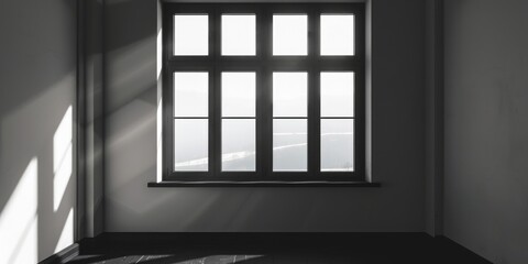 Poster - A simple black and white photo of a window in a room, suitable for various design projects