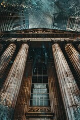 Poster - A tall building featuring columns and a window. Suitable for architectural and real estate concepts