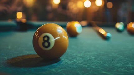 Poster - A pool table with the number eight on it. Suitable for sports and leisure concepts