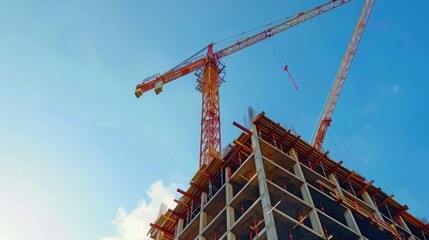 Aufkleber - A crane standing on top of a building. Suitable for construction industry projects