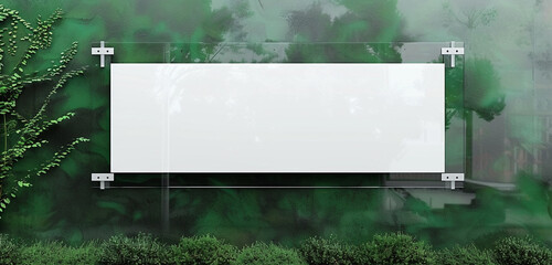 Wall Mural - Blank plexiglass banner holder on a forest green wall, transparent background, realistic 3D vector mockup