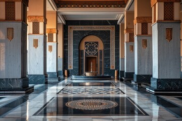 Poster - A room with a marble floor and a door. Suitable for interior design concepts