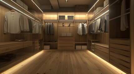 Poster - A walk-in closet filled with a variety of clothes. Perfect for fashion and organization concepts