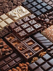 Aufkleber - Assorted chocolate bars in various flavors and types neatly arranged on a table. Generative AI