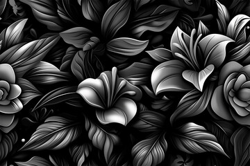 Wall Mural - A black and white floral pattern with a lot of detail