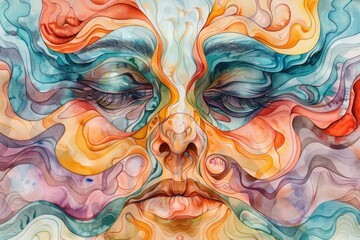 Poster - Detailed close up of a painting of a person's face. Ideal for artistic projects or home decor