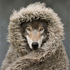 Canvas Print - Close up of a sheep wearing a hood. Suitable for farm animal concepts