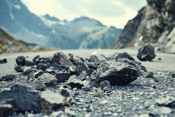 Aufkleber - A pile of rocks sitting on the side of a road. Suitable for construction or transportation concepts
