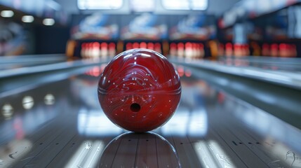 Poster - A red bowling ball on a bowling alley. Great for sports-themed designs