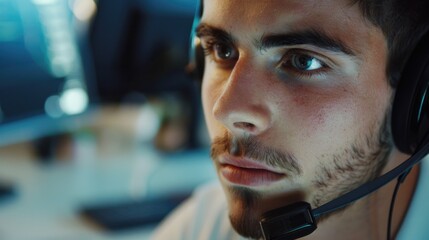 Aufkleber - Close up of a man wearing a headset, perfect for technology concepts