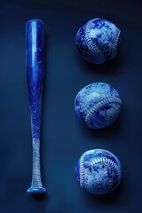 Poster - A bat, ball, and three balls on a table. Perfect for sports and recreation concepts