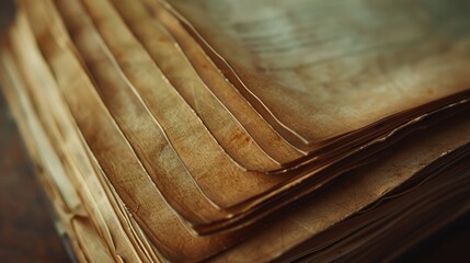Poster - A stack of brown paper on a wooden table. Ideal for packaging and delivery concepts