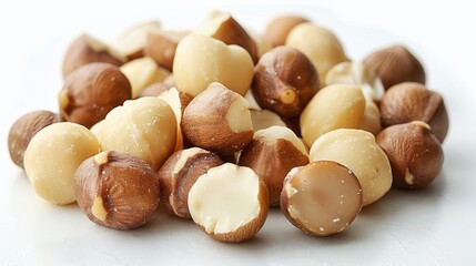 Poster - Macadamia nut isolated on white background. Nut types concept. Generative AI.