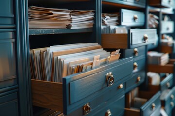 Poster - A filing cabinet filled with lots of files. Perfect for office and organization concepts