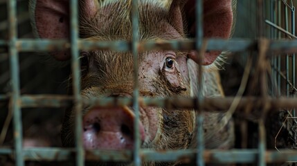 Aufkleber - Close up of a pig in a cage. Suitable for farm animal concepts