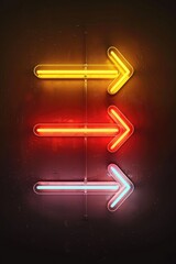 Poster - Three neon arrows pointing in different directions. Suitable for navigation and decision-making concepts