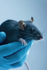 Poster - A black rat sitting on a gloved hand. Suitable for educational materials