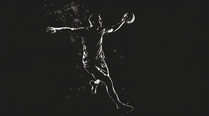 Aufkleber - A dynamic black and white image of a person jumping in the air. Suitable for various creative projects
